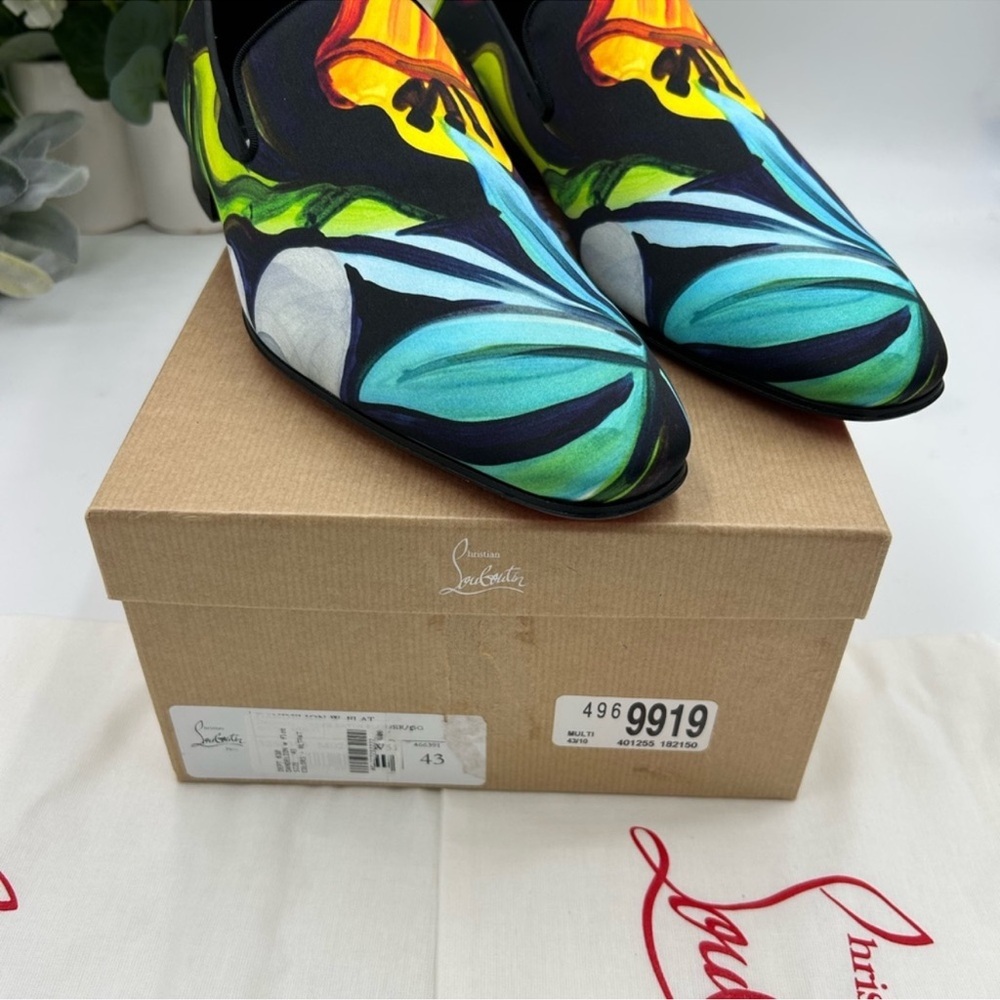 Men’s Christian Louboutin dandy check satin loafers multicolor floral size 43 - Picture 3 of 9